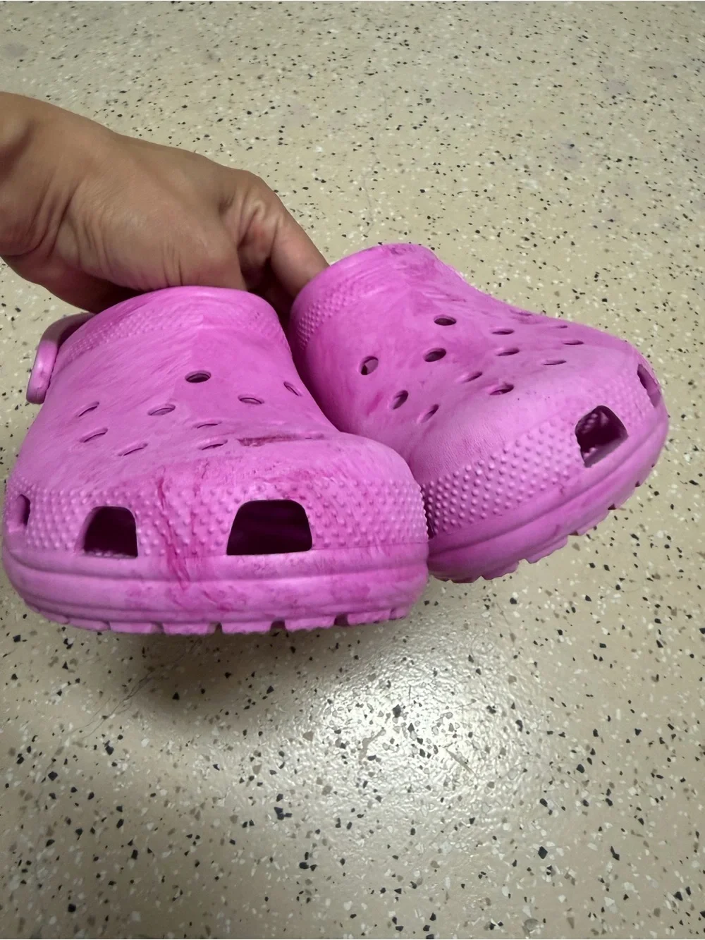 Kids Youth 6 Pink Watercolor Marble Slip-On Clog Shoes